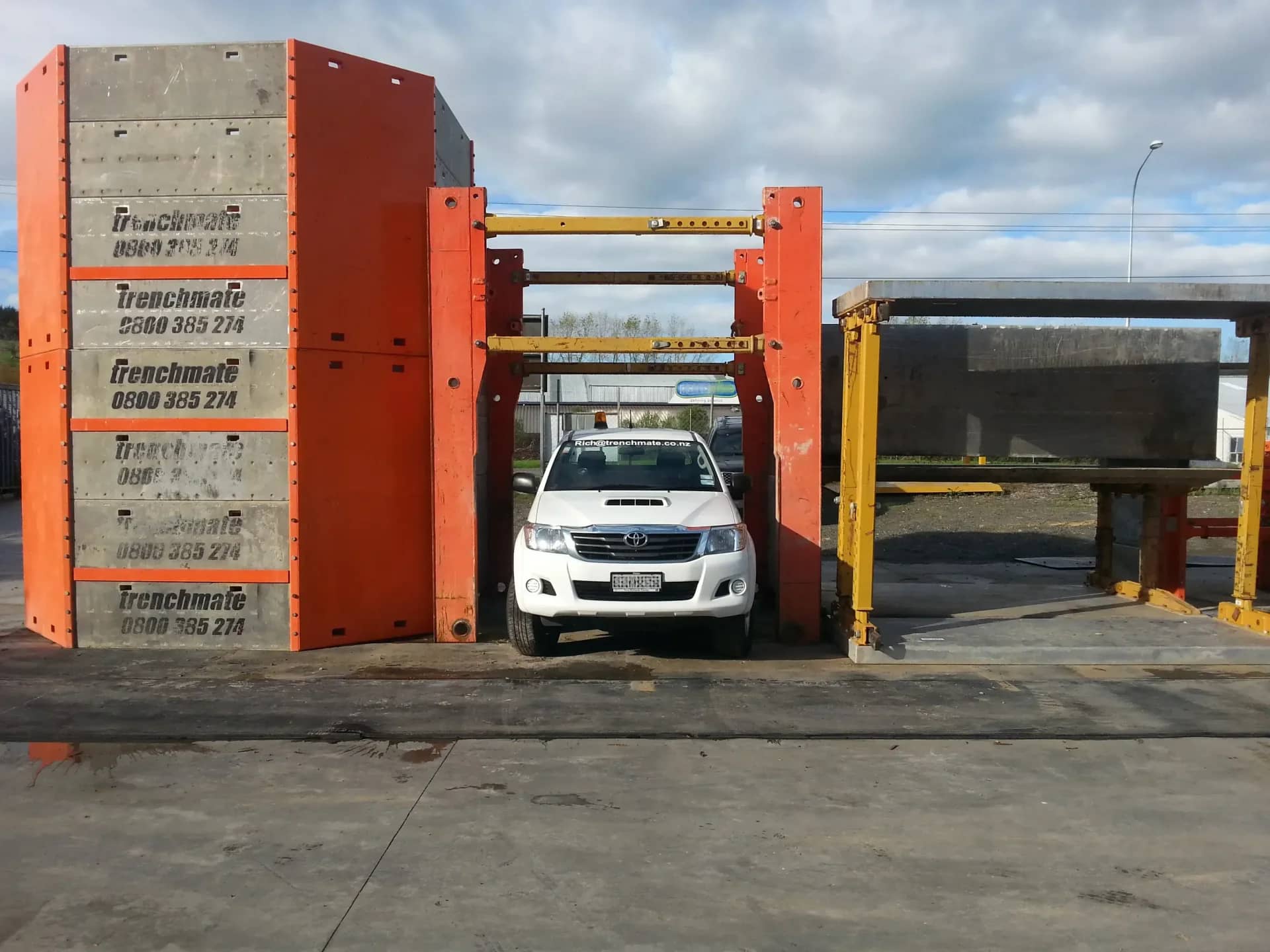 Professional trench protection equipment at construction site