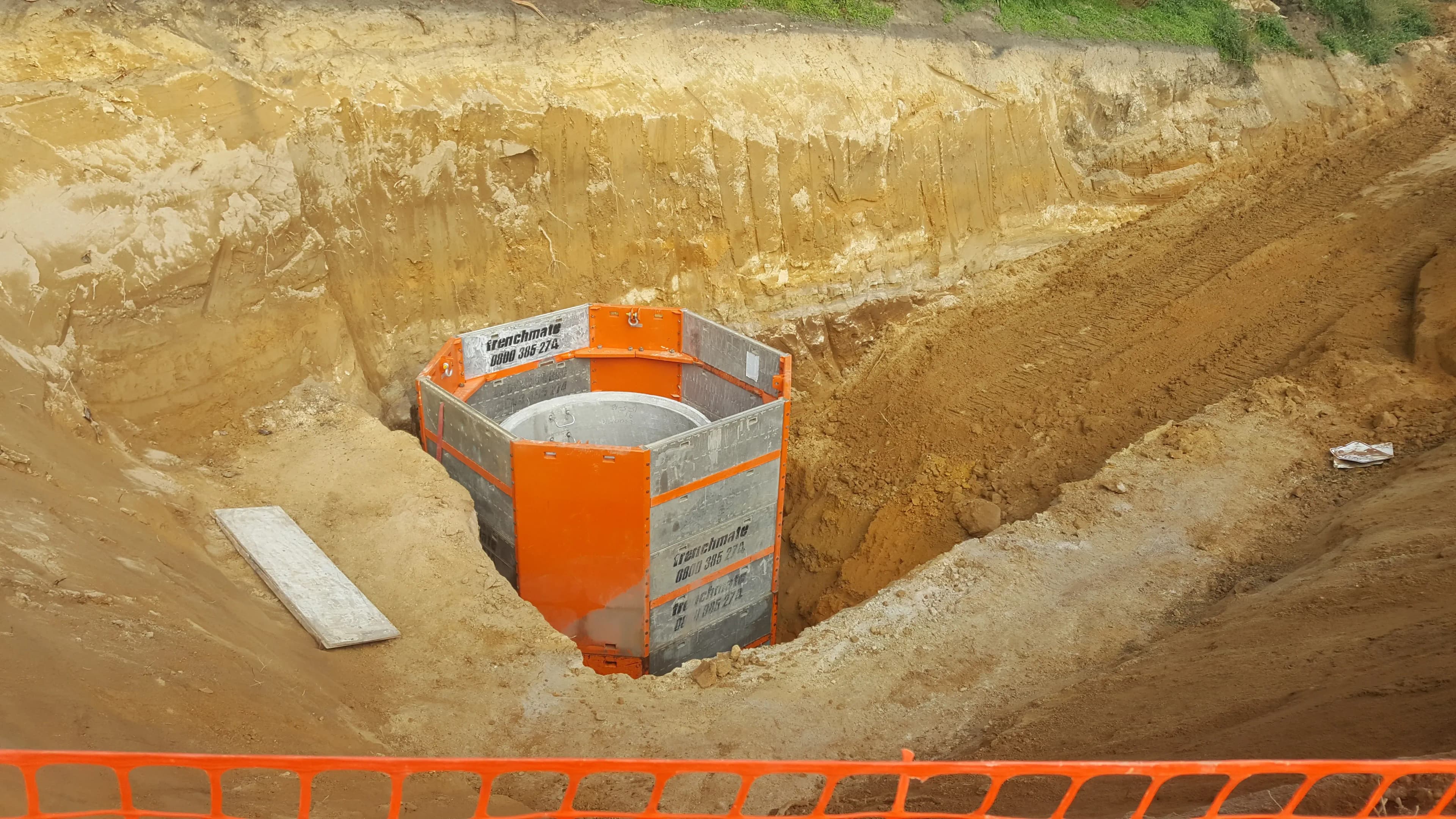 Professional trench protection equipment at construction site