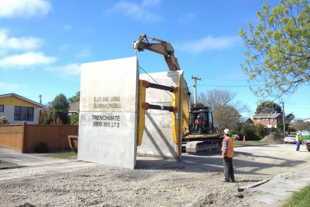 Professional trench protection equipment at construction site